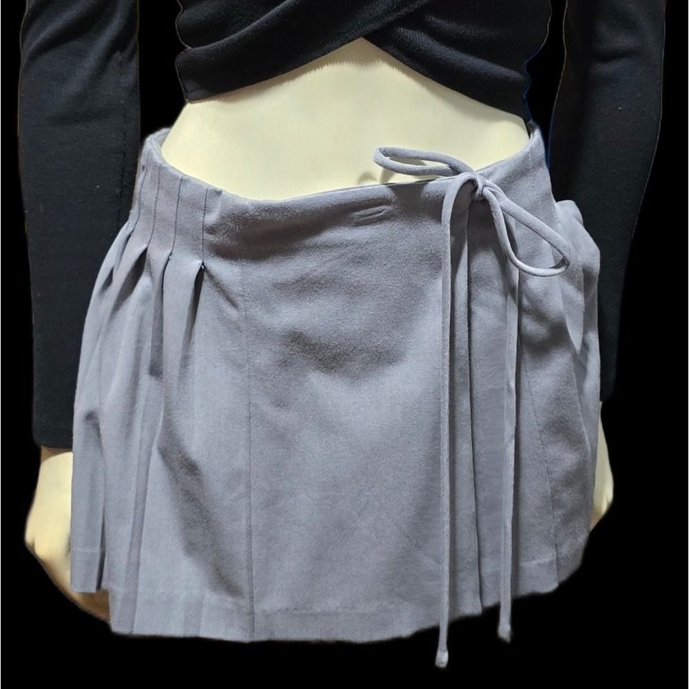 Forever 21 Pleated Mini Skirt Womens Size‎ M Grey Wrap Tie